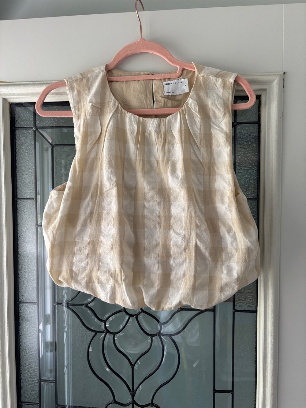 ASOS Cream Plaid Sleeveless Bubble-Hem Top